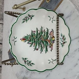 Spode Christmas Tree Vintage Collectible Small Round Scalloped/Fluted Platter